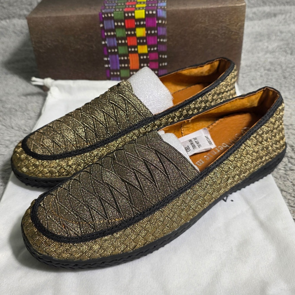 Bernie Mev Women's Gold Woven‎ Comfort Lola Loafers Shoes EU 41 US 10.5 NEW